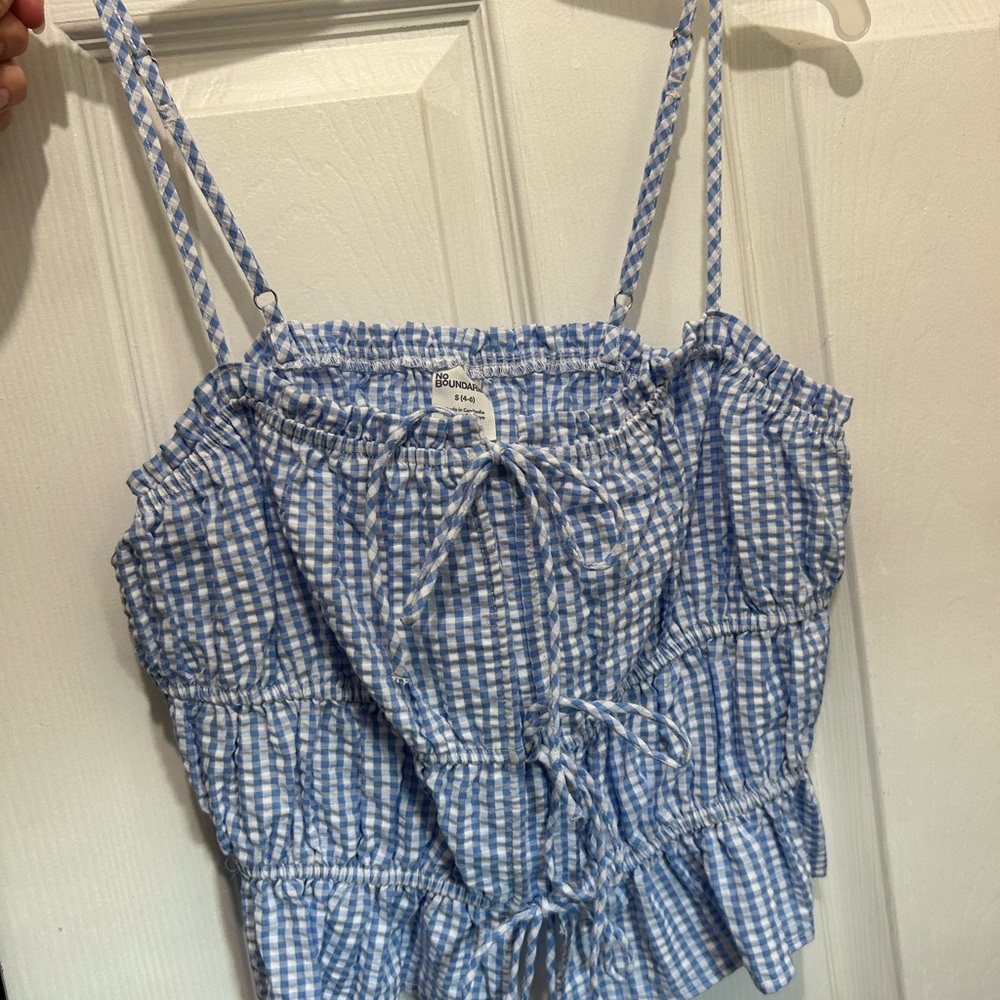 No Boundaries Blue and White Gingham Smocked Cami